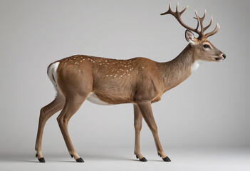  standard Deer right side view. Full figure visible, flat white background, no shadows, head and legs visible, ultra detailed, photorealistic 400mm lens, low angle 