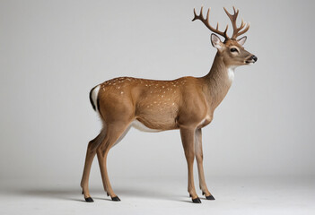  standard Deer right side view. Full figure visible, flat white background, no shadows, head and legs visible, ultra detailed, photorealistic 400mm lens, low angle 