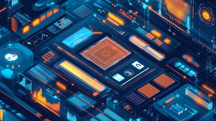 Data visualization event digital interface infographic high-tech environment aerial view conceptual analysis for seo impact