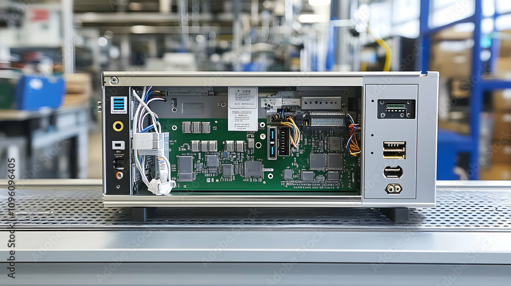 Poster detailed view of an opened electronic device revealing its internal circuitry and components in a fa