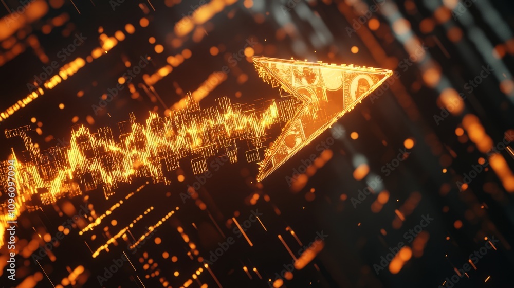 Poster dynamic digital arrow animation virtual space graphic design futuristic environment close-up viewpoi