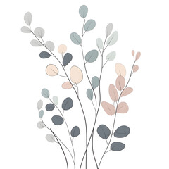 modern 2D doodle cartoon flower concept with open space for text, featuring whimsical floral and leafy elements on crisp white backgrounds.