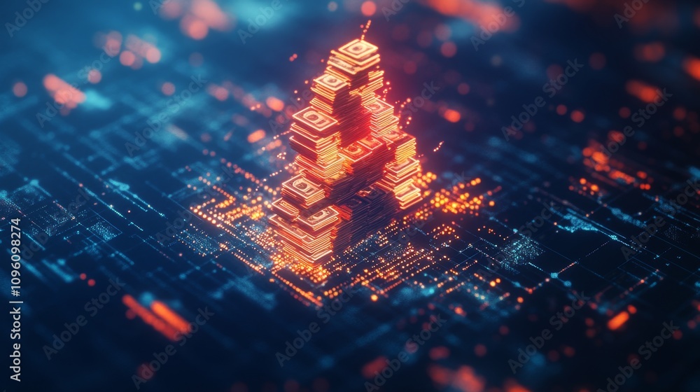 Poster digital abstract art creation virtual environment 3d rendering cybernetic landscape futuristic viewp