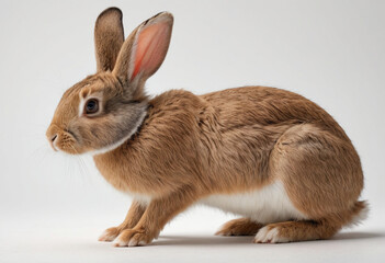 Fototapeta premium standard Rabbit right side view. Full figure visible, flat white background, no shadows, head and legs visible, ultra detailed, photorealistic 400mm lens, low angle 