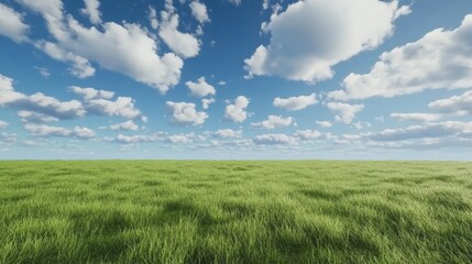 Obraz premium Serene Green Field Under a Blue Sky with Fluffy Clouds