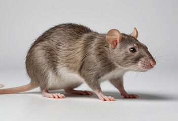  standard Rat right side view. Full figure visible, flat white background, no shadows, head and legs visible, ultra detailed, photorealistic 400mm lens, low angle 