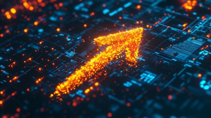 Dynamic arrow graphic symbolizing growth and progress digital landscape abstract visualization high-tech environment futuristic concept