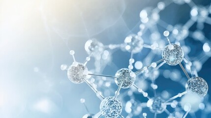 In addition to the precision of the chemical structure, the concept illustration shows an abstract representation of molecules and ornamental 
