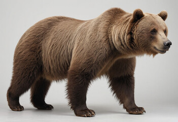 Fototapeta premium standard Grizzly Bear right side view. Full figure visible, flat white background, no shadows, head and legs visible, ultra detailed, photorealistic 400mm lens, low angle 