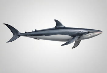 Fototapeta premium standard Fin Whale right side view. Full figure visible, flat white background, no shadows, head and legs visible, ultra detailed, photorealistic 400mm lens, low angle 