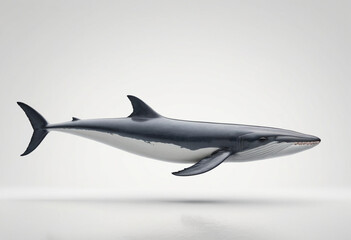 Fototapeta premium standard Fin Whale right side view. Full figure visible, flat white background, no shadows, head and legs visible, ultra detailed, photorealistic 400mm lens, low angle 
