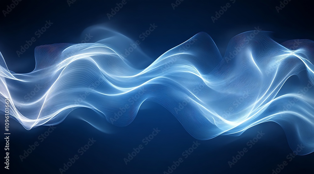 Poster Abstract blue flowing wave pattern with glowing light lines for futuristic backgrounds : Generative AI