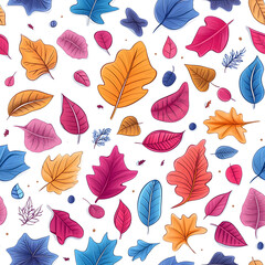 Fototapeta premium Floral flowers and beautiful colorful leaves wallpaper seamless pattern for interior decoration or background.