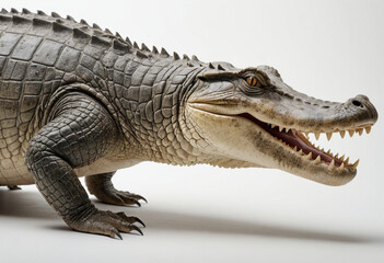 Obraz premium standard Crocodile right side view. Full figure visible, flat white background, no shadows, head and legs visible, ultra detailed, photorealistic 400mm lens, low angle 