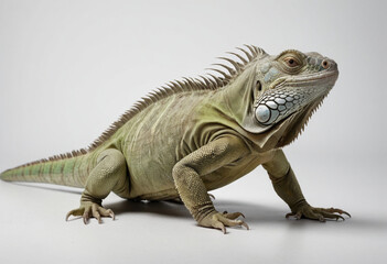 Obraz premium standard Iguana right side view. Full figure visible, flat white background, no shadows, head and legs visible, ultra detailed, photorealistic 400mm lens, low angle 