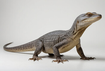 Obraz premium standard Monitor Lizard right side view. Full figure visible, flat white background, no shadows, head and legs visible, ultra detailed, photorealistic 400mm lens, low angle 