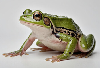 Fototapeta premium standard Frog right side view. Full figure visible, flat white background, no shadows, head and legs visible, ultra detailed, photorealistic 400mm lens, low angle 