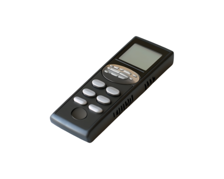 Digital voice recorder with small screen and buttons isolated on a transparent background, PNG
