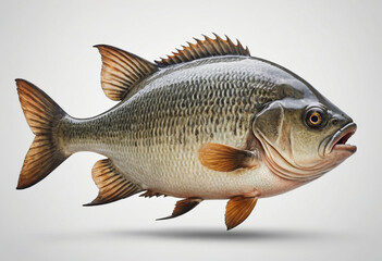 Fototapeta premium standard Piranha right side view. Full figure visible, flat white background, no shadows, head and legs visible, ultra detailed, photorealistic 400mm lens, low angle 