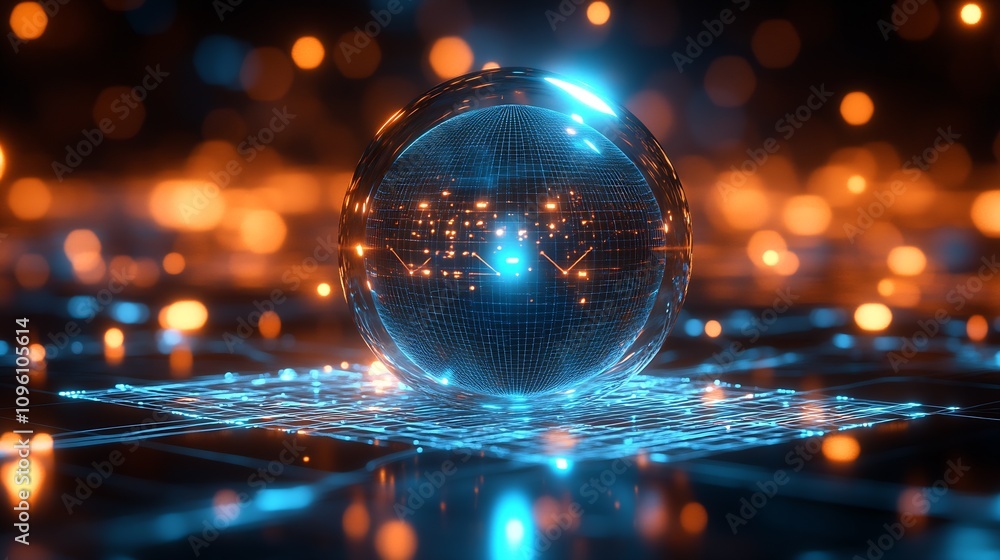 Poster Digital Technological Sphere with Reflective Network in Virtual Space : Generative AI