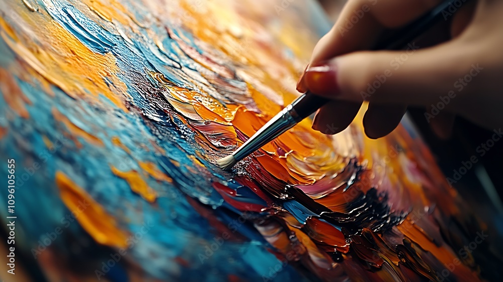 Poster artistic hand painting close up using acrylic on textured canvas : generative ai