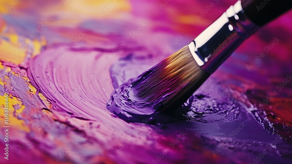 Poster dynamic brushstroke art vibrant purple and orange hues on canvas : generative ai