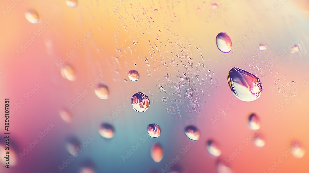 Aufkleber Vibrant abstract image with water droplets forming patterns on glass against colorful backdrops : Generative AI