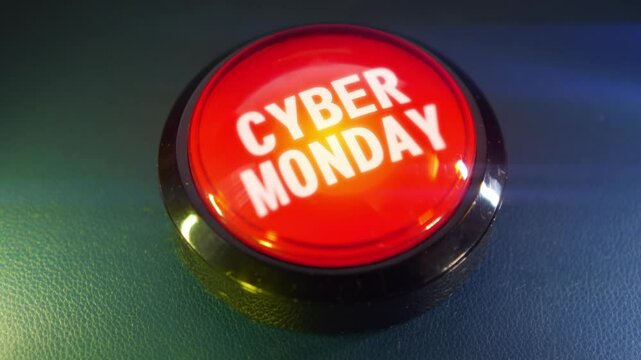 Pressing the big red button labeled with the message "Cyber Monday"
