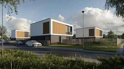 Elegant and Stylish Modern Homes in Relaxed Suburban Environment with Lush Greenery : Generative AI