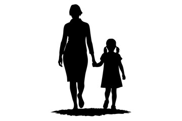 mother and daughter outdoor silhouette vector.