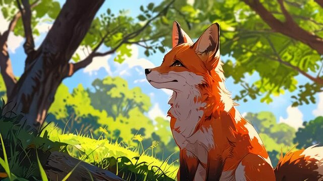 anime fox on sunny day, perfect for segue, transition