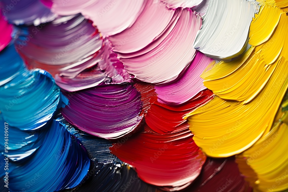 Poster closeup of vibrant multicolored oil paint brushstrokes creating textured abstract art : generative a