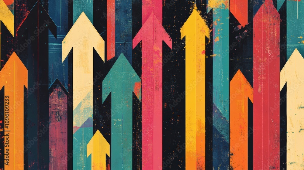 Poster abstract pattern of colorful arrows pointing upwards