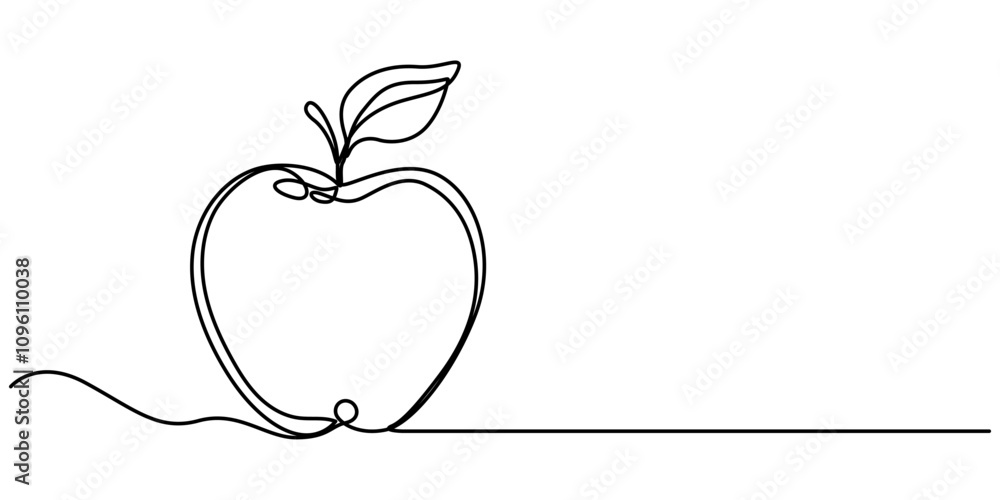 Poster A simple continuous line drawing of an apple on a uniform white background, Continuous one single line art drawing of apples icon organic food vector, continuous line drawing of apple fruit. one line 