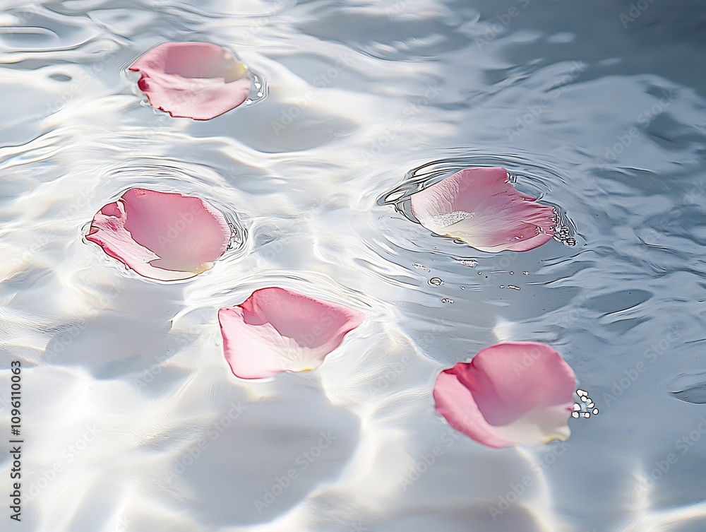 Aufkleber soft light pink rose petals creating gentle ripples in calm water : generative ai