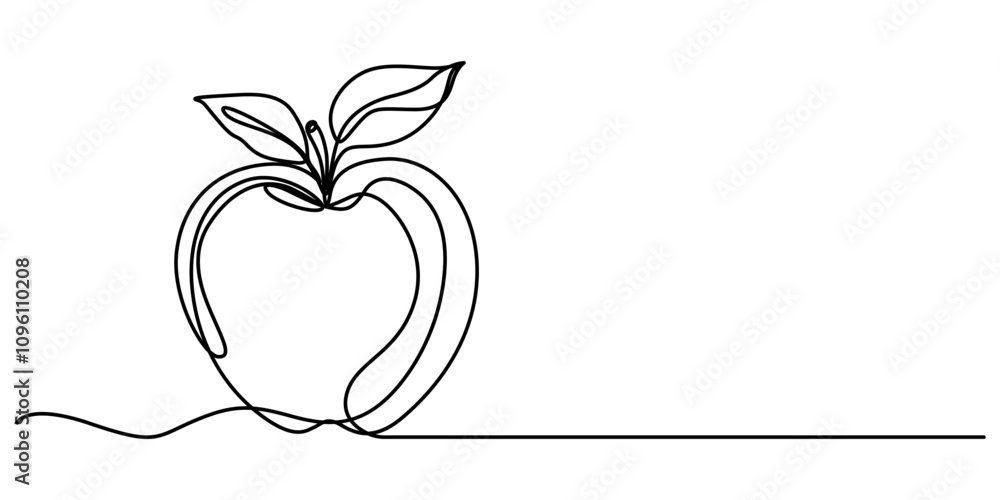 Aufkleber a simple continuous line drawing of an apple on a uniform white background, continuous one single li