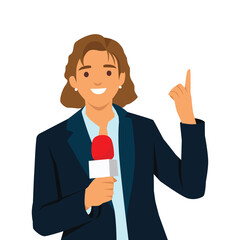Young woman reporter live news. Flat vector illustration isolated on white background