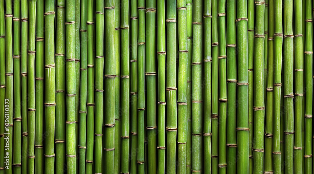Poster bamboo stalks create a vibrant green backdrop in a serene natural setting during daylight hours