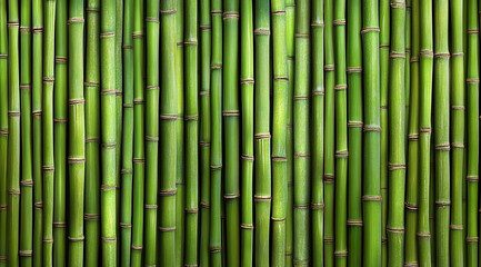 Bamboo stalks create a vibrant green backdrop in a serene natural setting during daylight hours