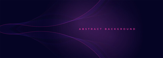 Dark violet wide vector abstract background with pink and purple wavy lines. Vector illustration banner with elegant pattern.