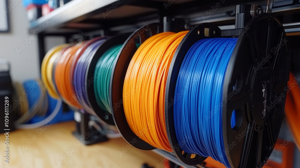 Poster loading medical-grade filament rolls for advanced 3d printing applications in a dedicated workspace