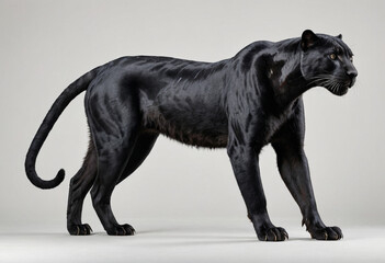  standard Black Panther right side view. Full figure visible, flat white background, no shadows, head and legs visible, ultra detailed, photorealistic 400mm lens, low angle 