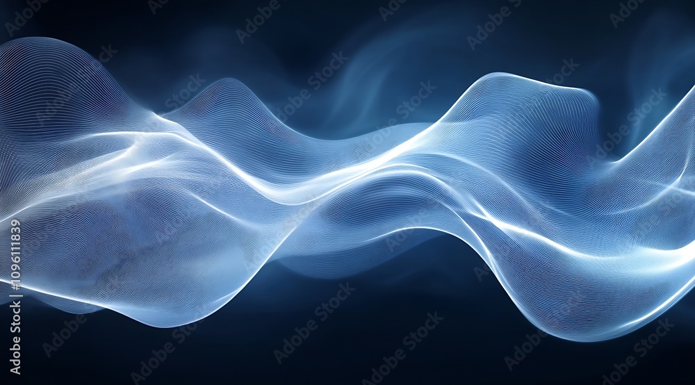 Leinwandbilder abstract blue waves with dynamic motion and ethereal glow against dark background : generative ai