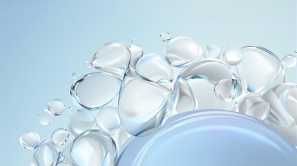 Abstract image of translucent water droplets, perfect for skincare or cosmetic products.