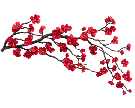 a branch with red flowers