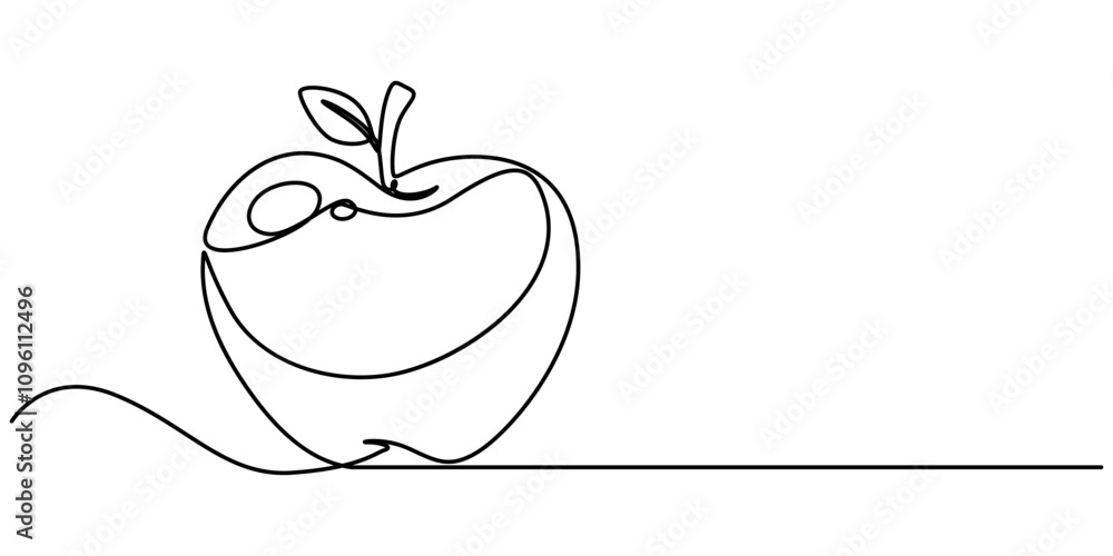 Poster A simple continuous line drawing of an apple on a uniform white background, Continuous one single line art drawing of apples icon organic food vector, continuous line drawing of apple fruit. one line 