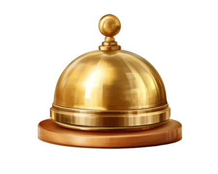 a gold bell on a wooden surface