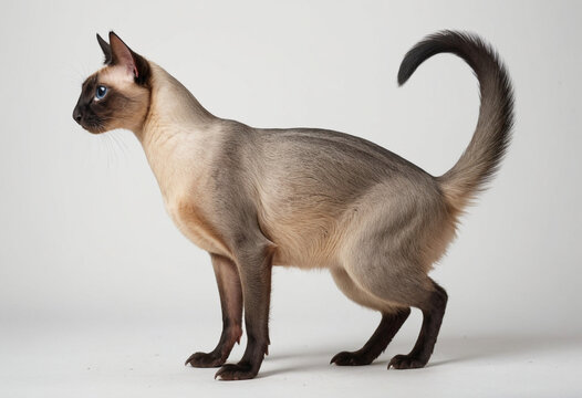  standard Siamese fireback right side view. Full figure visible, flat white background, no shadows, head and legs visible, ultra detailed, photorealistic 400mm lens, low angle 