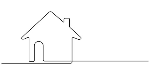 Drawing of a house in continuous one-line style. Modern illustration. Continuous Thin Line Home Icon. Vector illustration for the web design, Continuous thin line home vector illustration, minimalist 