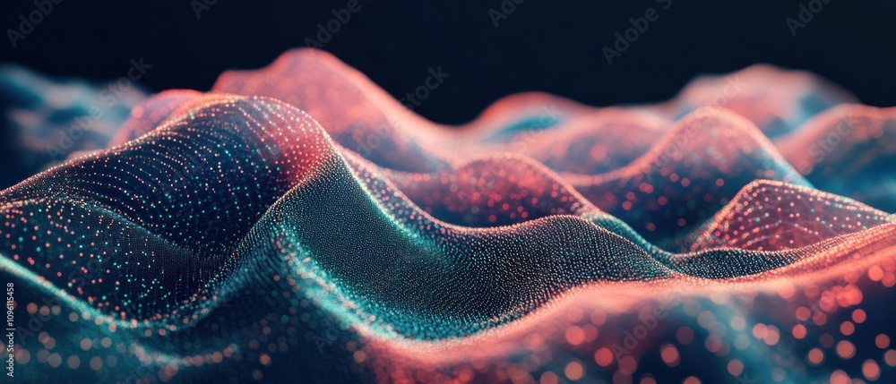 Aufkleber abstract representation of waves with glowing particles, symbolizing data or digital landscapes.